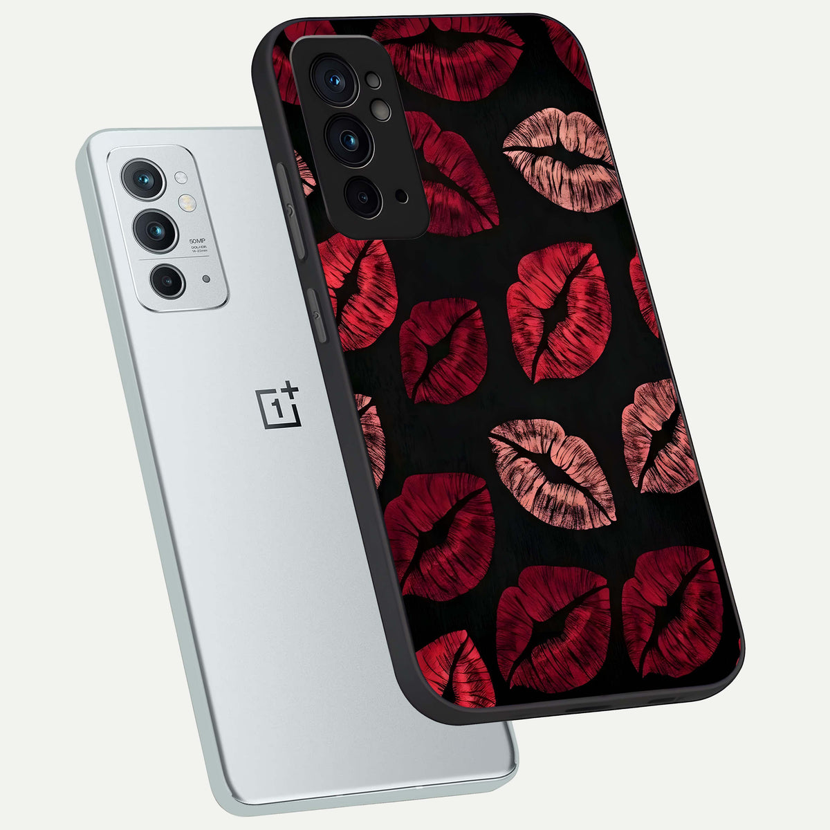  Midnight Kiss Love phone case For OnePlus 9RT showing premium glass back cover with detailed artwork