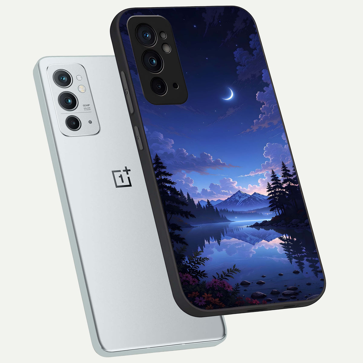  Midnight Lake Peace phone case For OnePlus 9RT showing premium glass back cover with detailed artwork