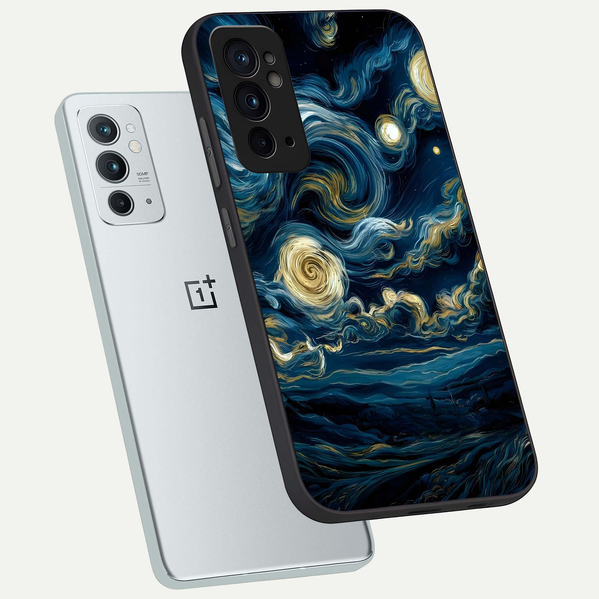  Midnight Sky Whirl phone case For OnePlus 9RT showing premium glass back cover with detailed artwork