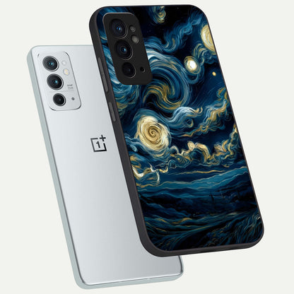  Midnight Sky Whirl phone case For OnePlus 9RT showing premium glass back cover with detailed artwork