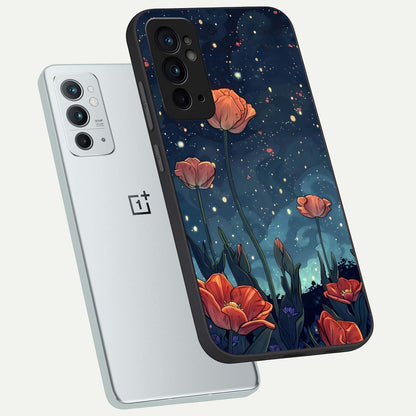  Midnight Tulip Glow phone case For OnePlus 9RT showing premium glass back cover with detailed artwork