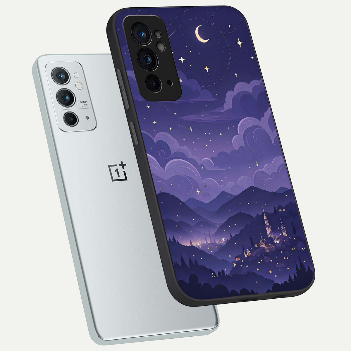  Minimal Night View phone case For OnePlus 9RT showing premium glass back cover with detailed artwork