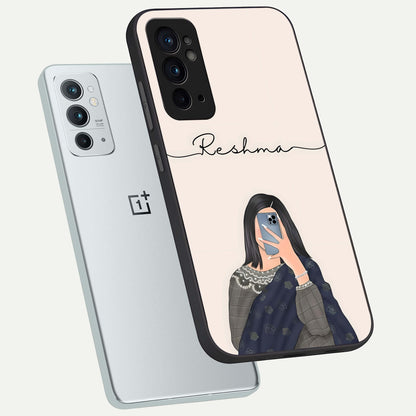  Mirror Mood Muse With Custom Name phone case For OnePlus 9RT showing premium glass back cover with detailed artwork