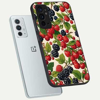  Mixed Berry Collage phone case For OnePlus 9RT showing premium glass back cover with detailed artwork