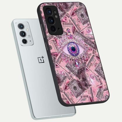  Money Eye Luxe phone case For OnePlus 9RT showing premium glass back cover with detailed artwork