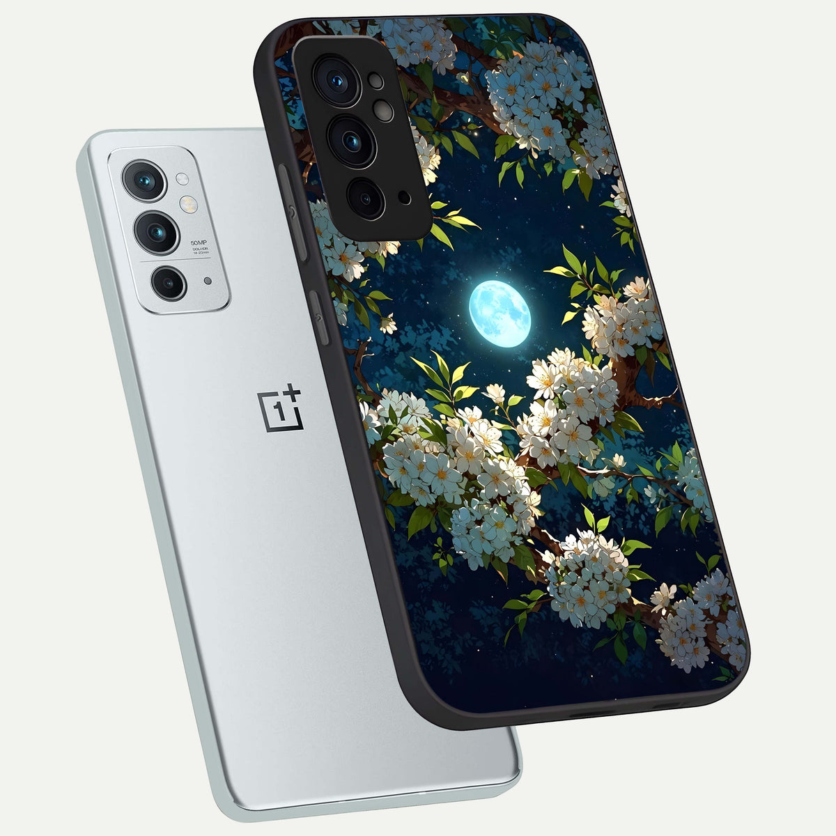  Moonlit Blossom Dream phone case For OnePlus 9RT showing premium glass back cover with detailed artwork