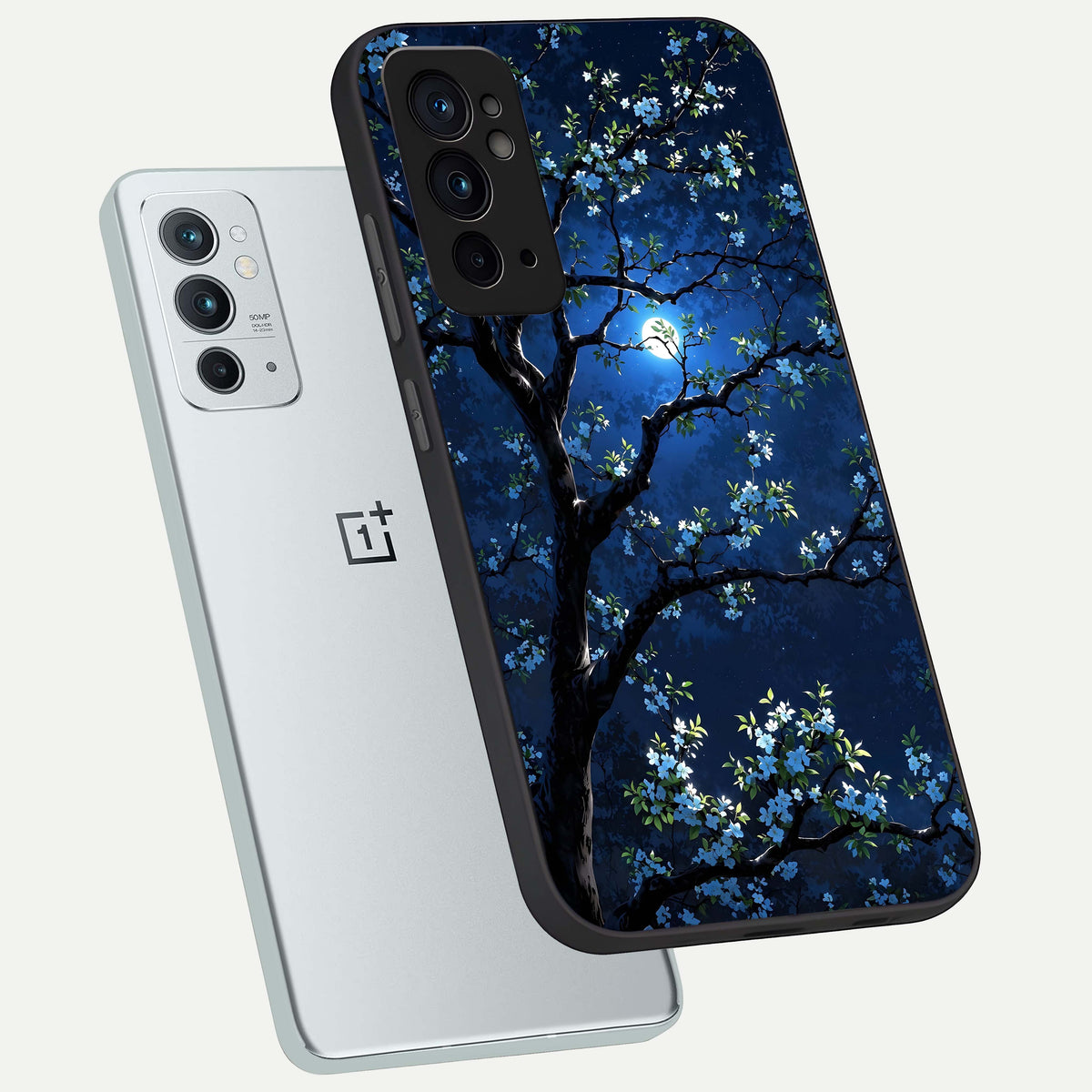  Mystic Floral Night phone case For OnePlus 9RT showing premium glass back cover with detailed artwork