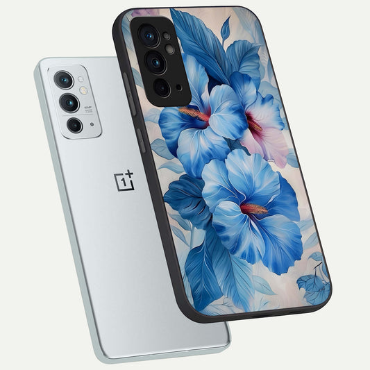  Ocean Hibiscus Grace phone case For OnePlus 9RT showing premium glass back cover with detailed artwork