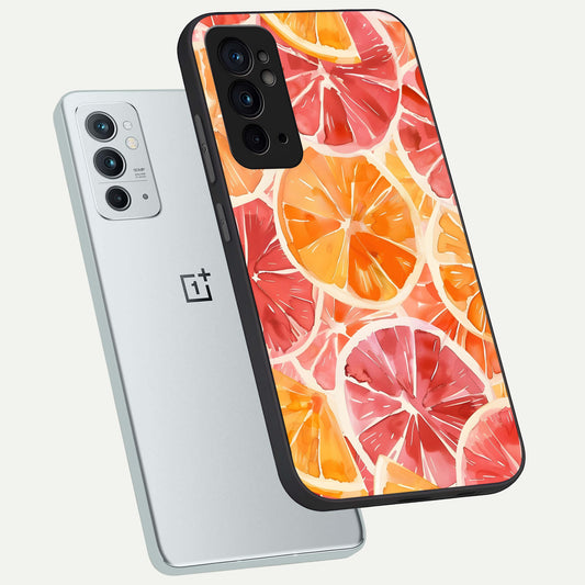  Orange Fruits Pattern phone case For OnePlus 9RT showing premium glass back cover with detailed artwork