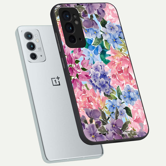  Pastel Floral Mix phone case For OnePlus 9RT showing premium glass back cover with detailed artwork
