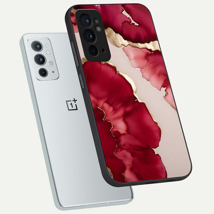  Pink And White Marble phone case For OnePlus 9RT showing premium glass back cover with detailed artwork