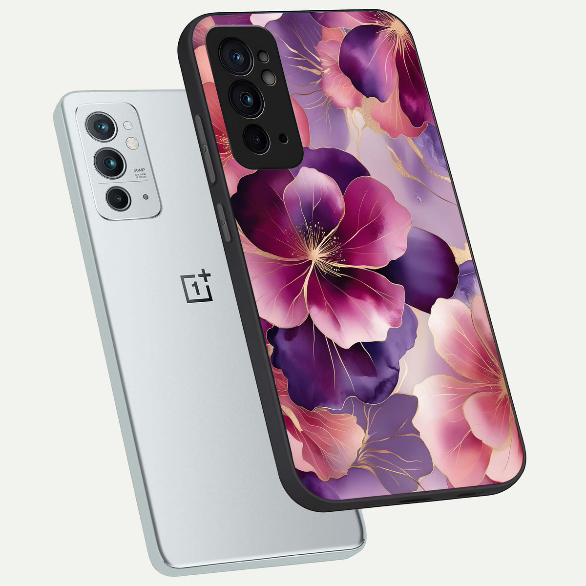  Pink Bouquet Florals phone case For OnePlus 9RT showing premium glass back cover with detailed artwork