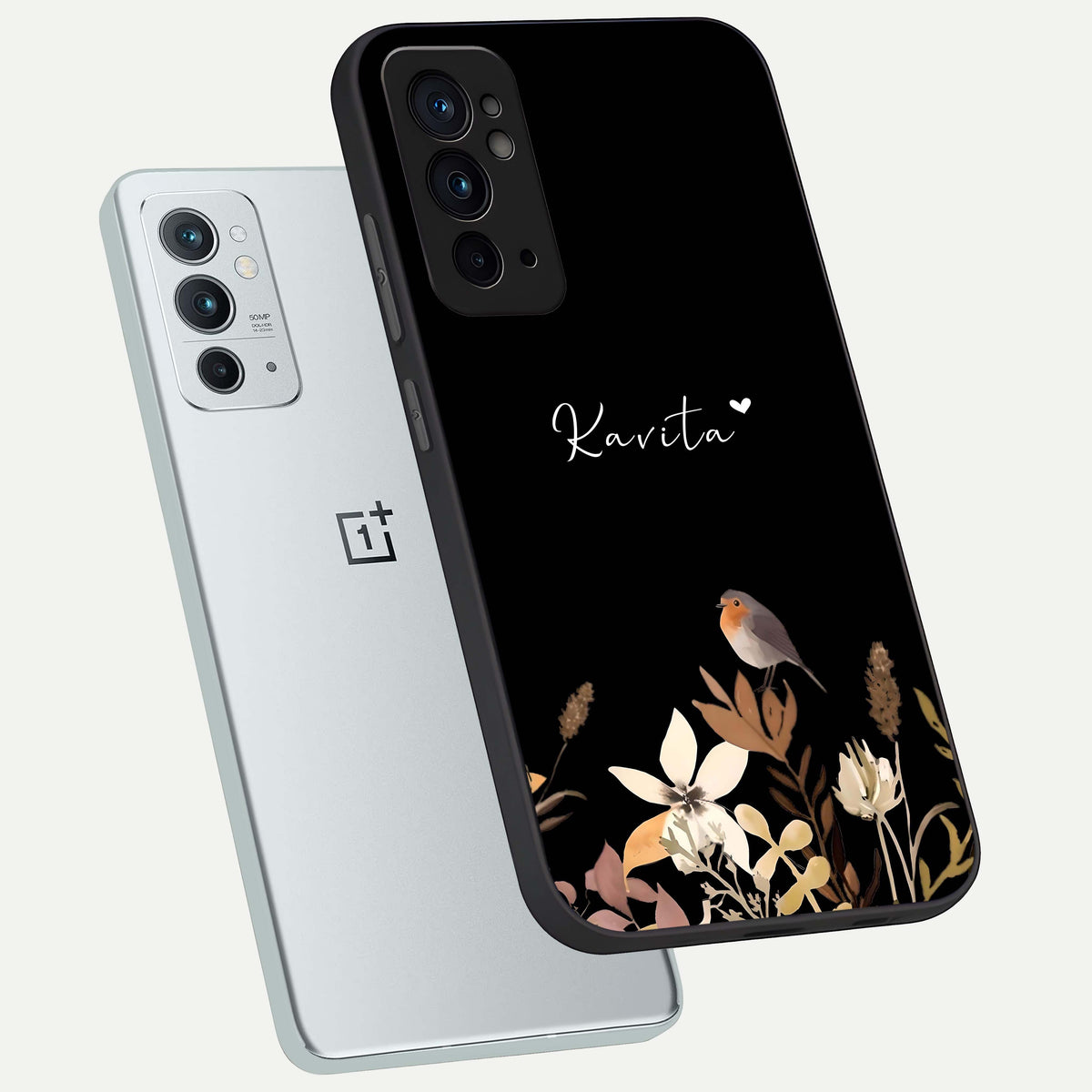  Quiet Garden Tune Custom Name phone case For OnePlus 9RT showing premium glass back cover with detailed artwork
