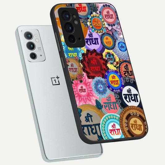  Radha Divine Bloom phone case For OnePlus 9RT showing premium glass back cover with detailed artwork