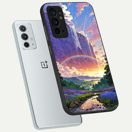  Rainbow Valley Dream phone case For OnePlus 9RT showing premium glass back cover with detailed artwork