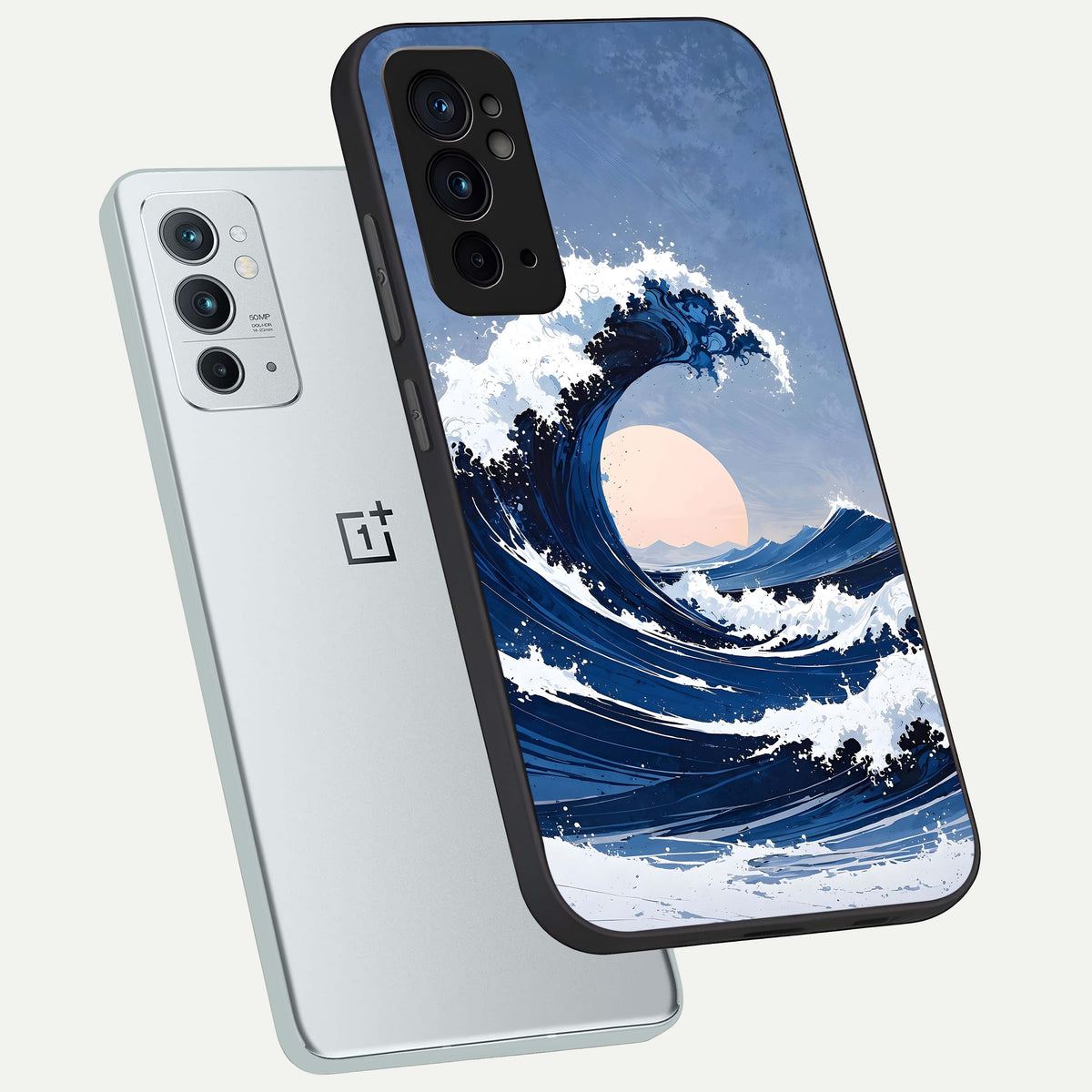  Rising Tide Power phone case For OnePlus 9RT showing premium glass back cover with detailed artwork