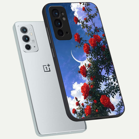  Rose Drift Flowers phone case For OnePlus 9RT showing premium glass back cover with detailed artwork