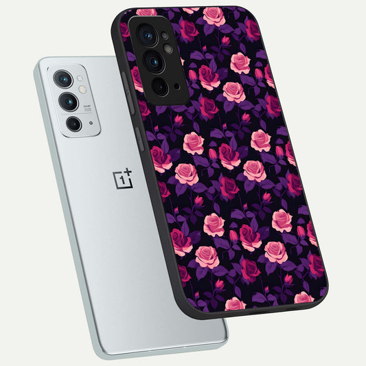  Rose Garden Twilight phone case For OnePlus 9RT showing premium glass back cover with detailed artwork