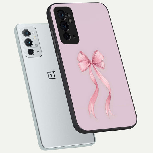  Soft Blush Bow phone case For OnePlus 9RT showing premium glass back cover with detailed artwork