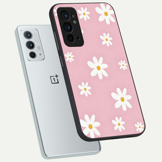  Soft Daisy Bliss phone case For OnePlus 9RT showing premium glass back cover with detailed artwork