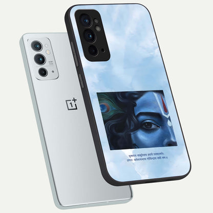  Spiritual Krishna phone case For OnePlus 9RT showing premium glass back cover with detailed artwork