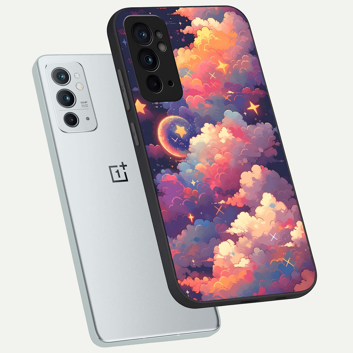  Starlit Dream Clouds phone case For OnePlus 9RT showing premium glass back cover with detailed artwork
