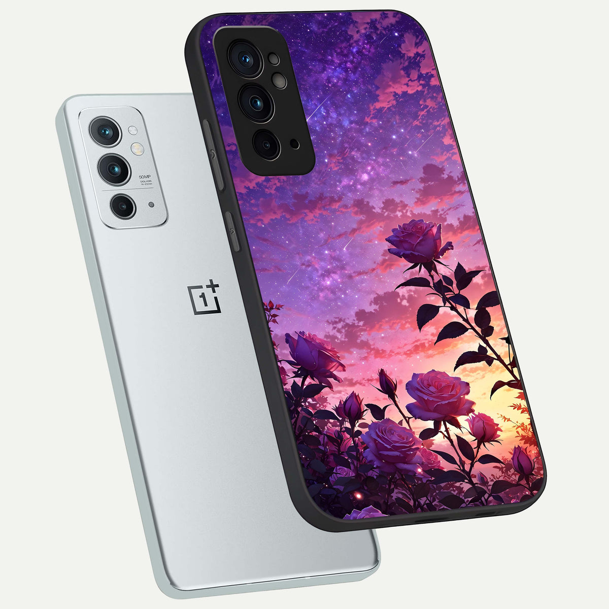  Starlit Rose Twilight phone case For OnePlus 9RT showing premium glass back cover with detailed artwork