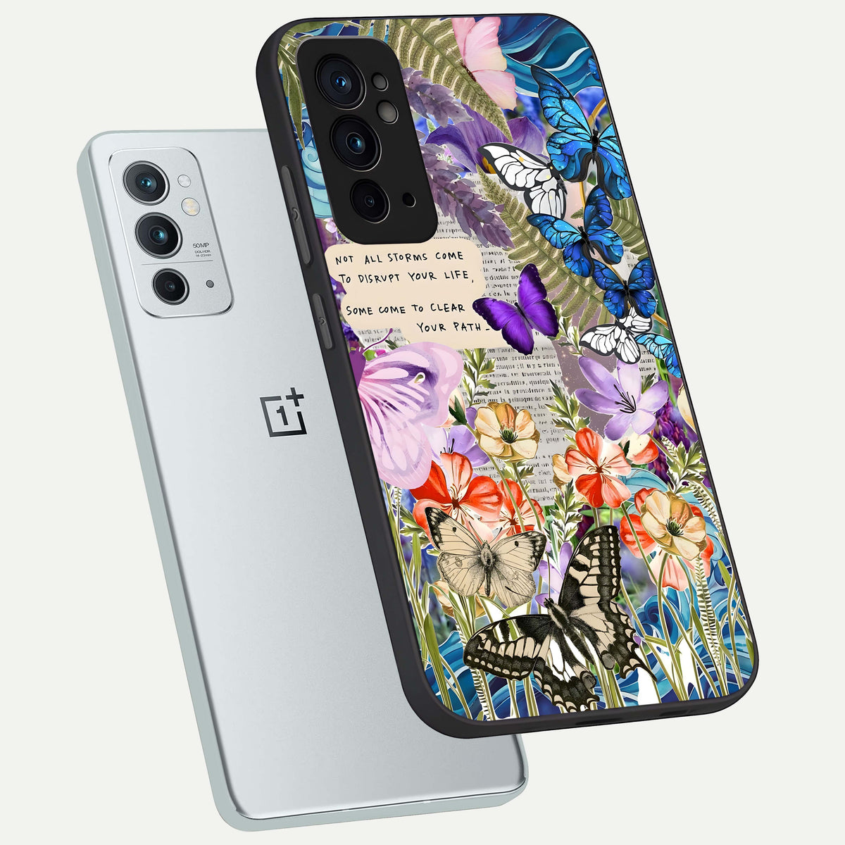  Storm Path Bloom phone case For OnePlus 9RT showing premium glass back cover with detailed artwork