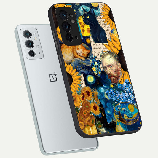  Sunflower Chic Mood Custom Name phone case For OnePlus 9RT showing premium glass back cover with detailed artwork