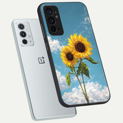  Sunlit Daisy Glow phone case For OnePlus 9RT showing premium glass back cover with detailed artwork