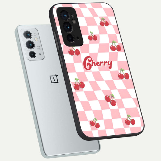  Sweet Cherry Vibes phone case For OnePlus 9RT showing premium glass back cover with detailed artwork