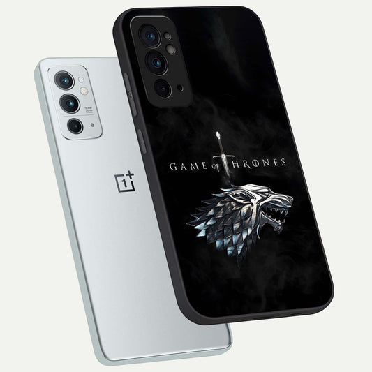  Throne Wolf Legacy phone case For OnePlus 9RT showing premium glass back cover with detailed artwork