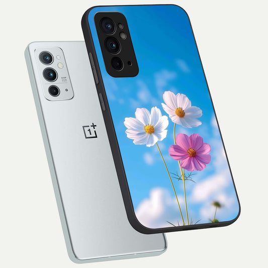  Tripple Flowers With Sky phone case For OnePlus 9RT showing premium glass back cover with detailed artwork
