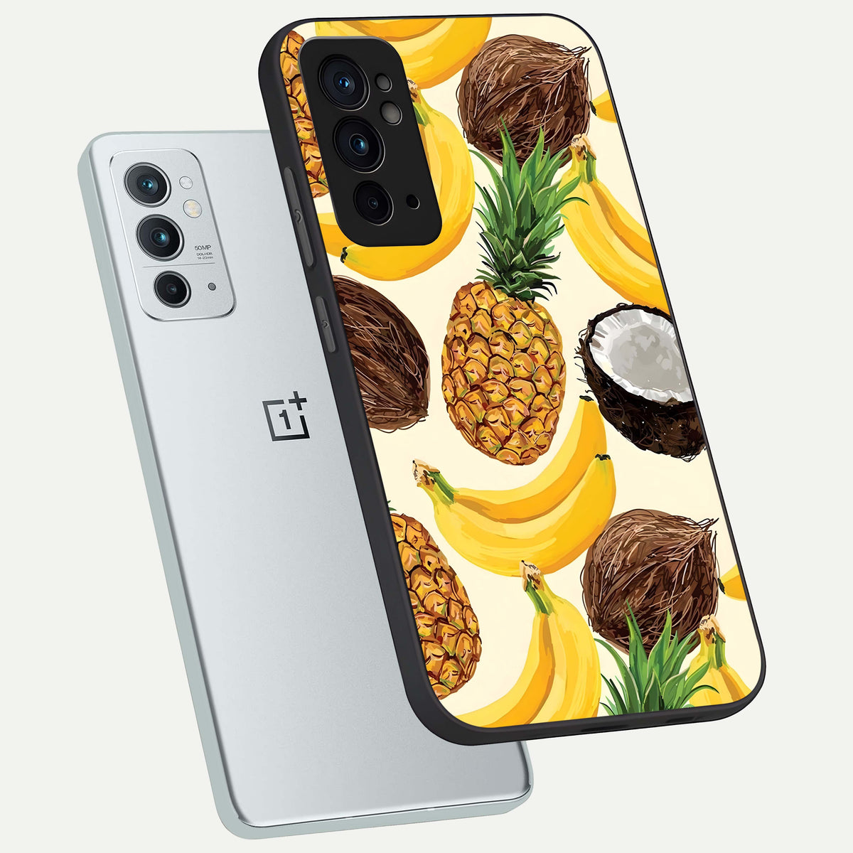  Tropical Fruit Mood phone case For OnePlus 9RT showing premium glass back cover with detailed artwork