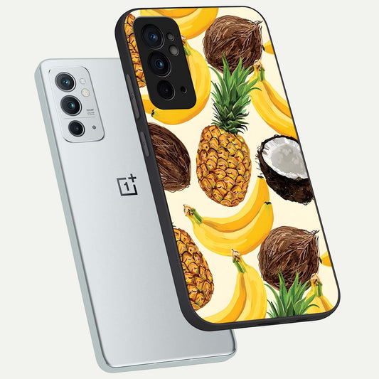  Tropical Fruit Mood phone case For OnePlus 9RT showing premium glass back cover with detailed artwork