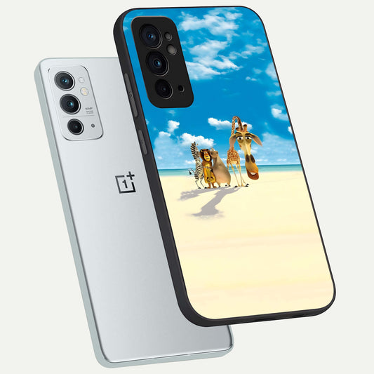  Tropical Fun Squad phone case For OnePlus 9RT showing premium glass back cover with detailed artwork