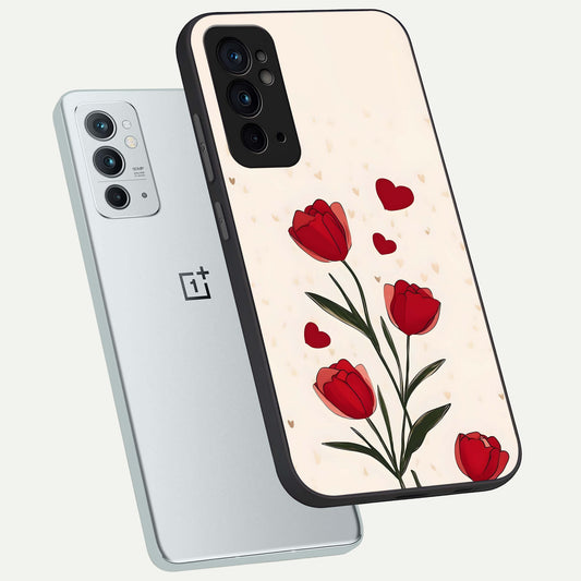  Tulip With Heart phone case For OnePlus 9RT showing premium glass back cover with detailed artwork
