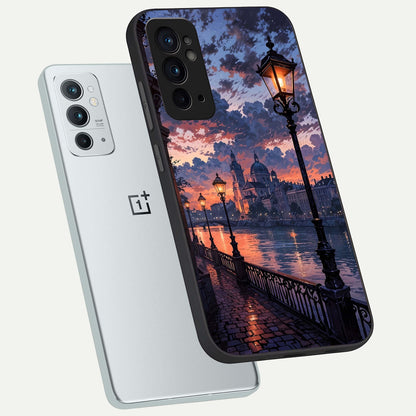  Twilight River Lights phone case For OnePlus 9RT showing premium glass back cover with detailed artwork