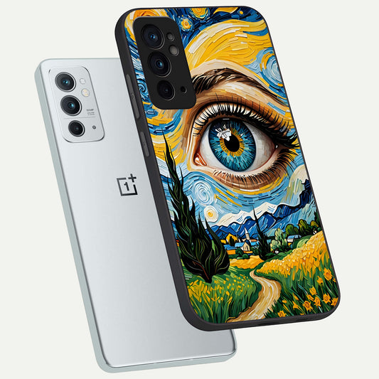  Van Gogh Eye phone case For OnePlus 9RT showing premium glass back cover with detailed artwork