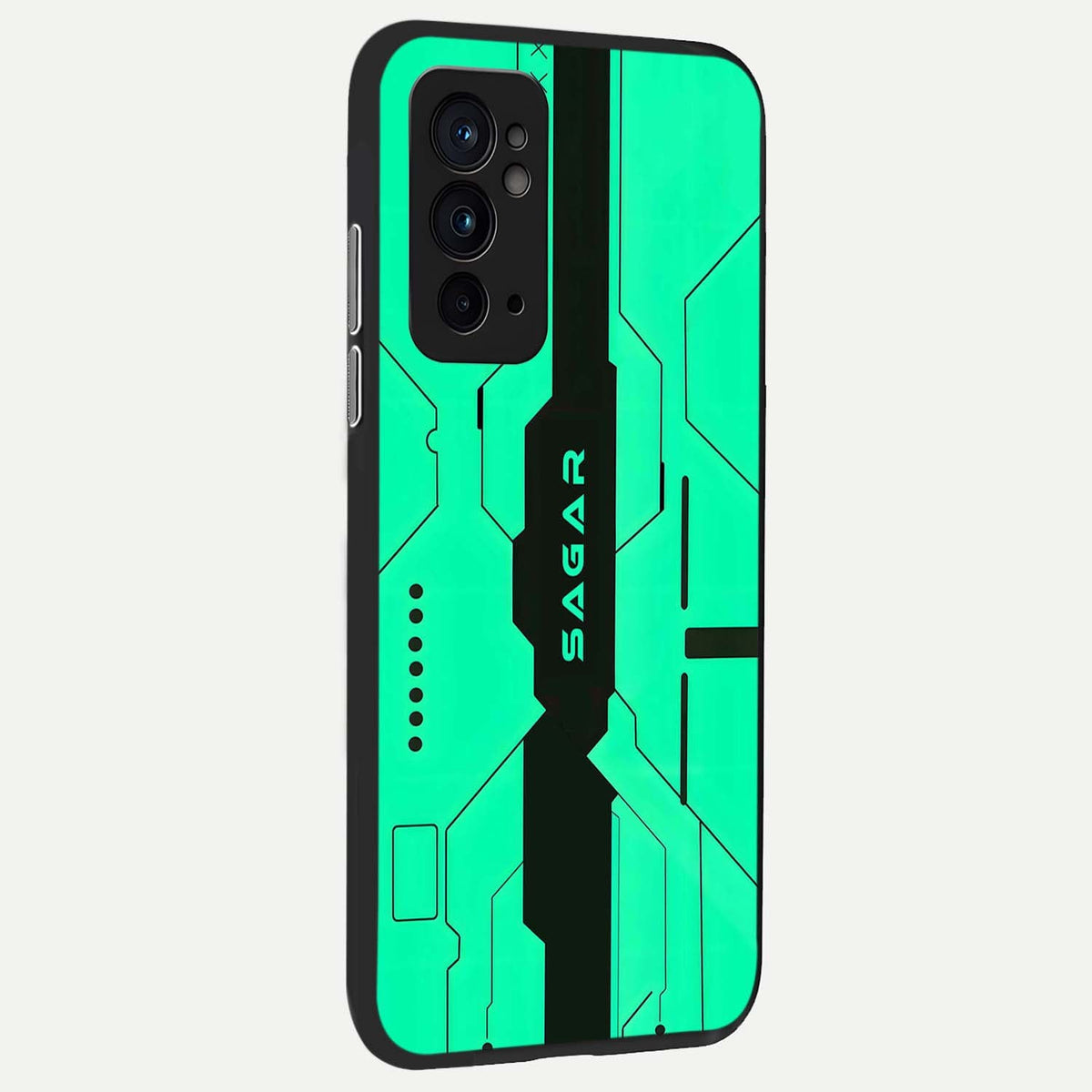  Aqua Tech CYBERPUNK Custom Name back cover For OnePlus 9RT slim fit glass case with vibrant aesthetic design