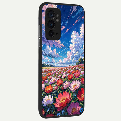  Blossom Sky Field back cover For OnePlus 9RT slim fit glass case with vibrant aesthetic design