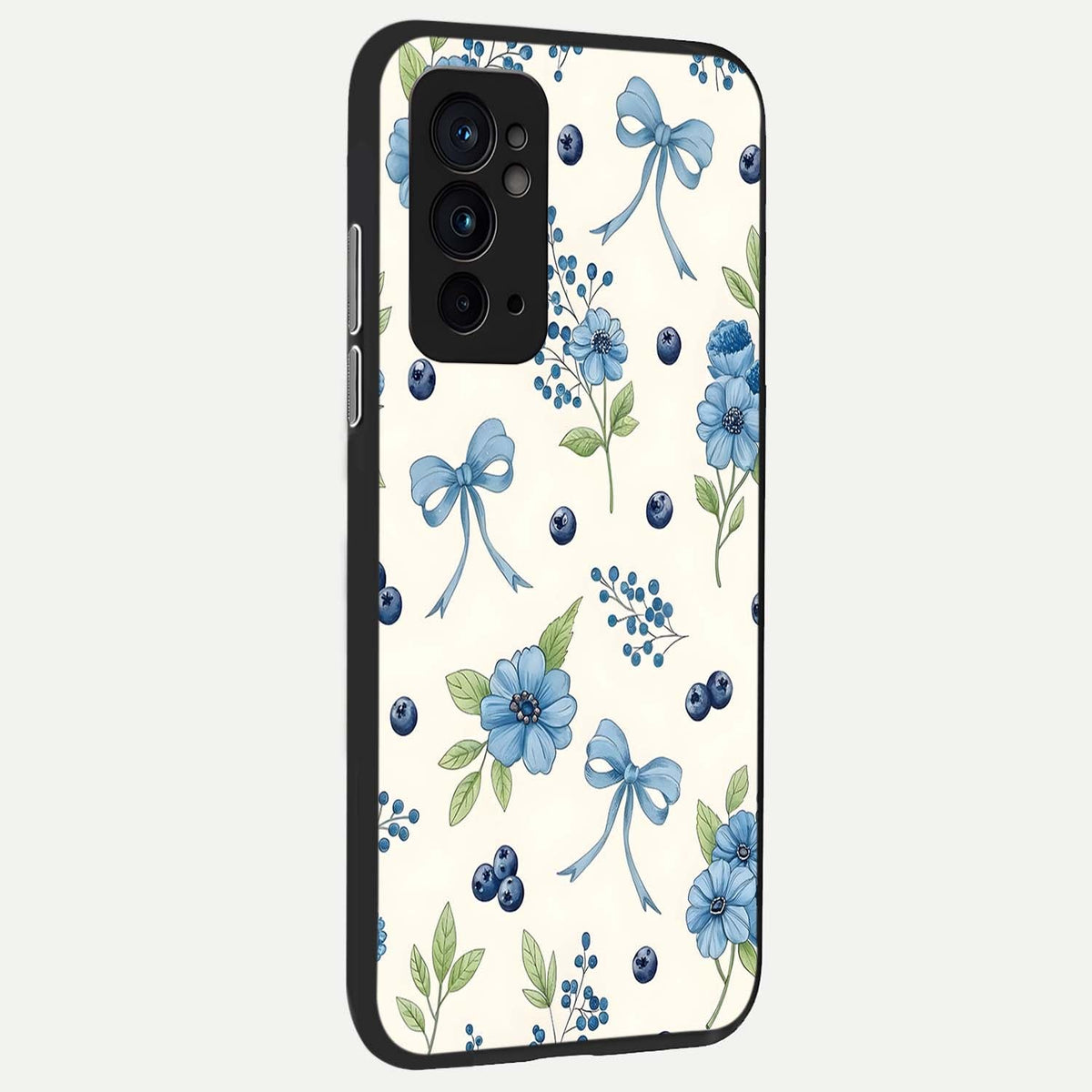  Blue Flower And Bow back cover For OnePlus 9RT slim fit glass case with vibrant aesthetic design