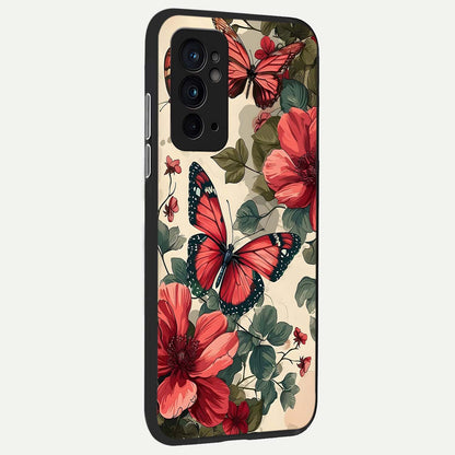  Crimson Butterfly Garden back cover For OnePlus 9RT slim fit glass case with vibrant aesthetic design