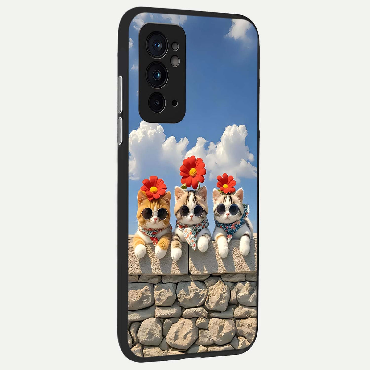  Floral Kitty Squad back cover For OnePlus 9RT slim fit glass case with vibrant aesthetic design