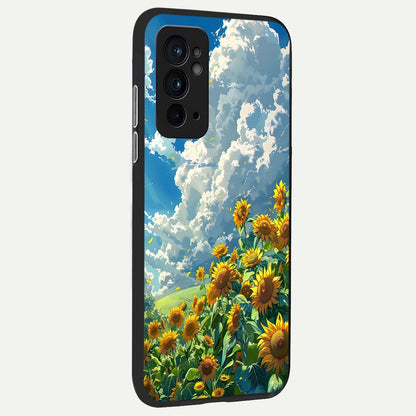  Golden Sun Glory back cover For OnePlus 9RT slim fit glass case with vibrant aesthetic design