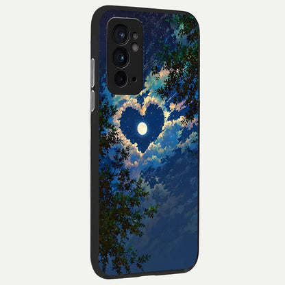  Heart With Moon Sky back cover For OnePlus 9RT slim fit glass case with vibrant aesthetic design
