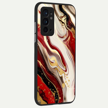  Red And White Marble back cover For OnePlus 9RT slim fit glass case with vibrant aesthetic design