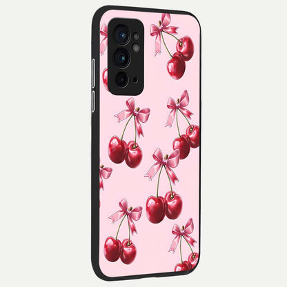  Red Cherries Pattern back cover For OnePlus 9RT slim fit glass case with vibrant aesthetic design