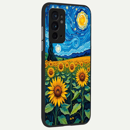  Starry Sunflower Dreams back cover For OnePlus 9RT slim fit glass case with vibrant aesthetic design