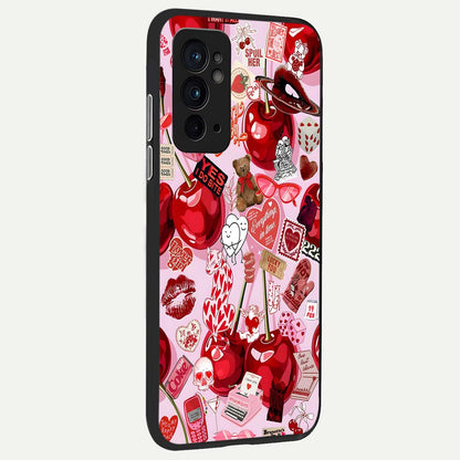  Sweet Cherry Chaos back cover For OnePlus 9RT slim fit glass case with vibrant aesthetic design